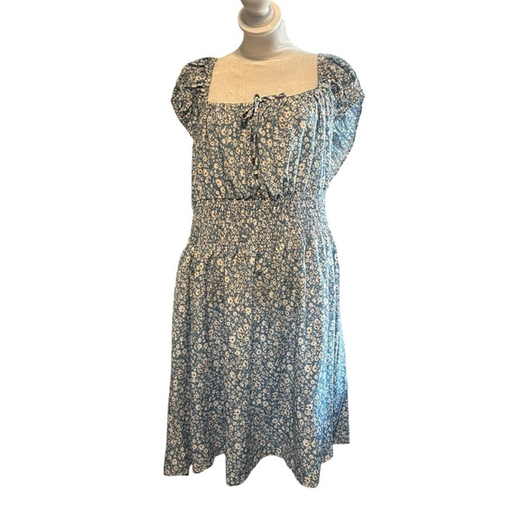 SHEIN Blue Ruched Puff Sleeve Midi Sundress - Picture 1 of 6